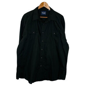 Men's XXL Wrangler Black Cotton Blend Pearl Snap Western Button Down